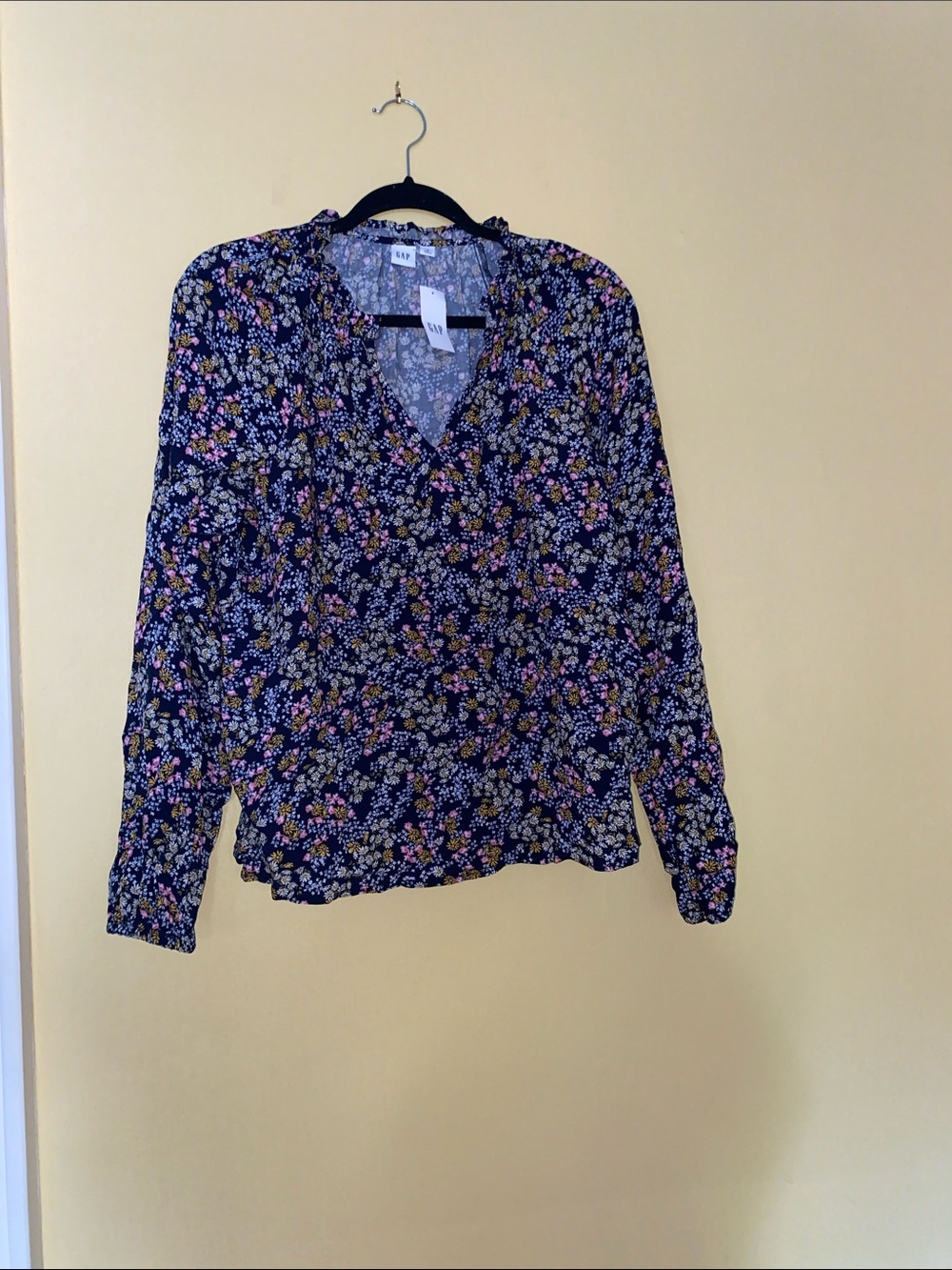 GAP Factory Navy Floral Long-Sleeve Blouse with Pink & Yellow Flowers